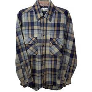 Vintage Sears Roebuck Plaid‎ Shirt Wool Blend Button Western Work Outdoors Med